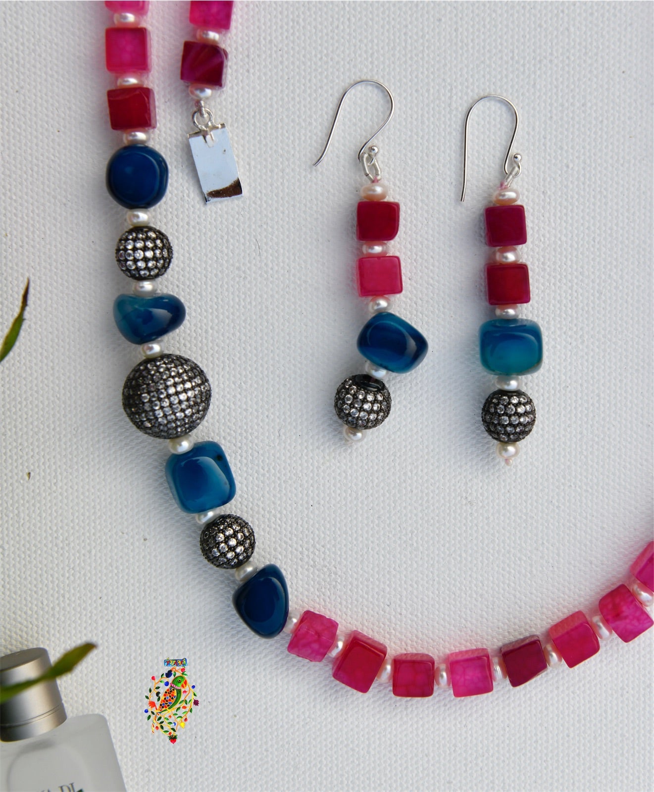 Pink Agates And Zircon Beads Necklace