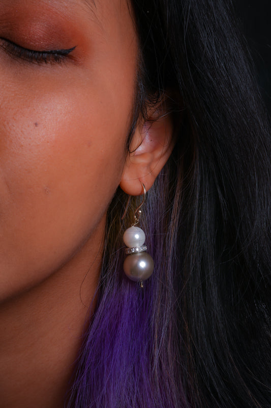 Silver Lining Zircon Pearl Earrings