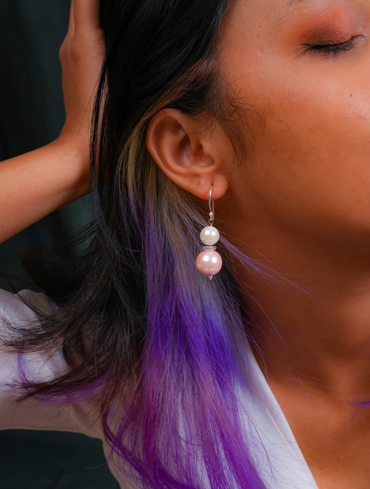 Pastel Pink Zircon Pearl Earrings