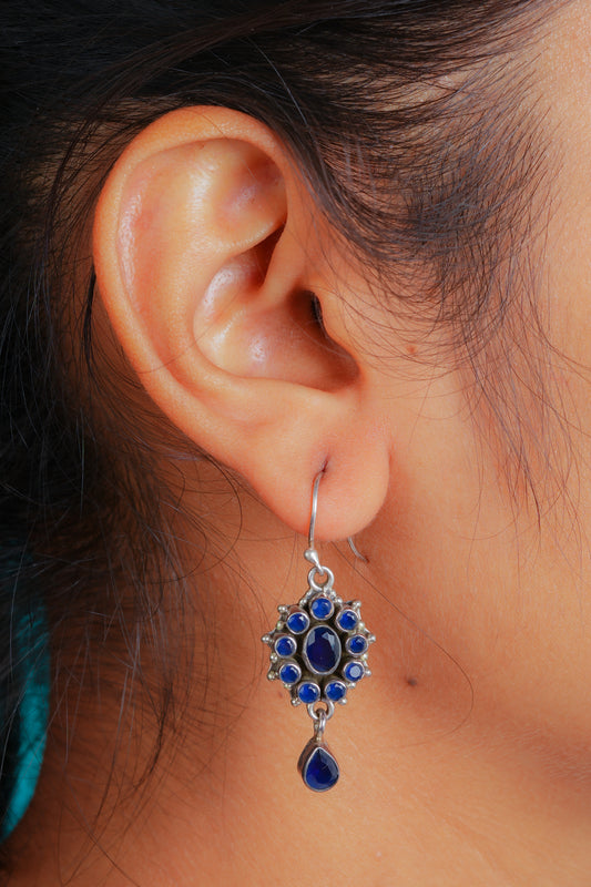Blue Cutstone Drop Earrings