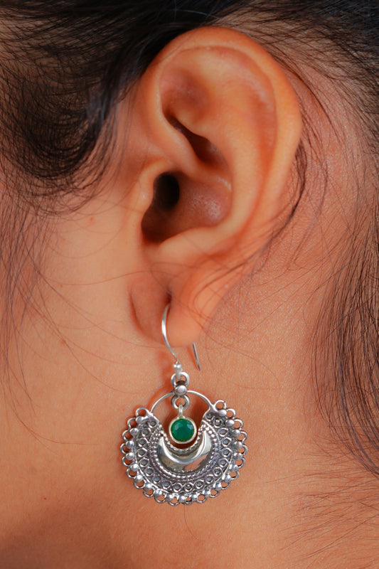 Silver Lace Green Earrings