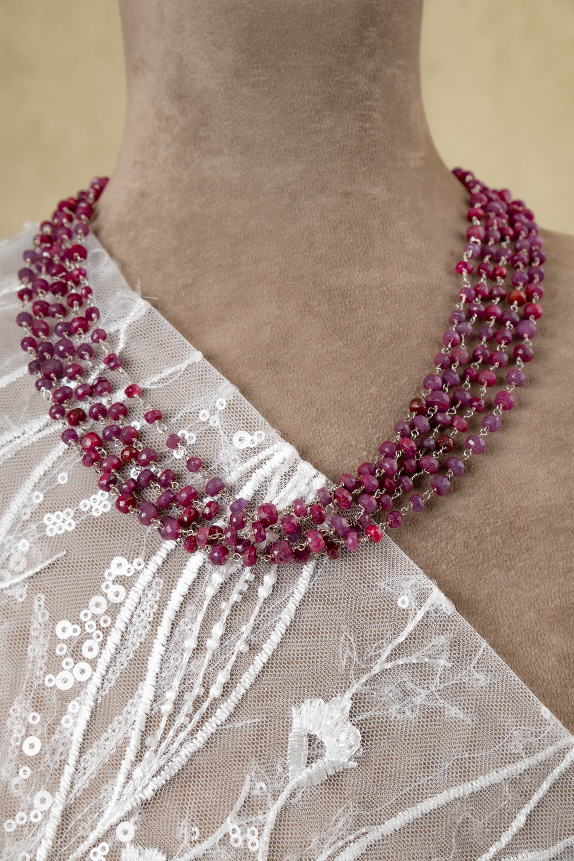 Ruby And Silver Layered Necklace Totapari