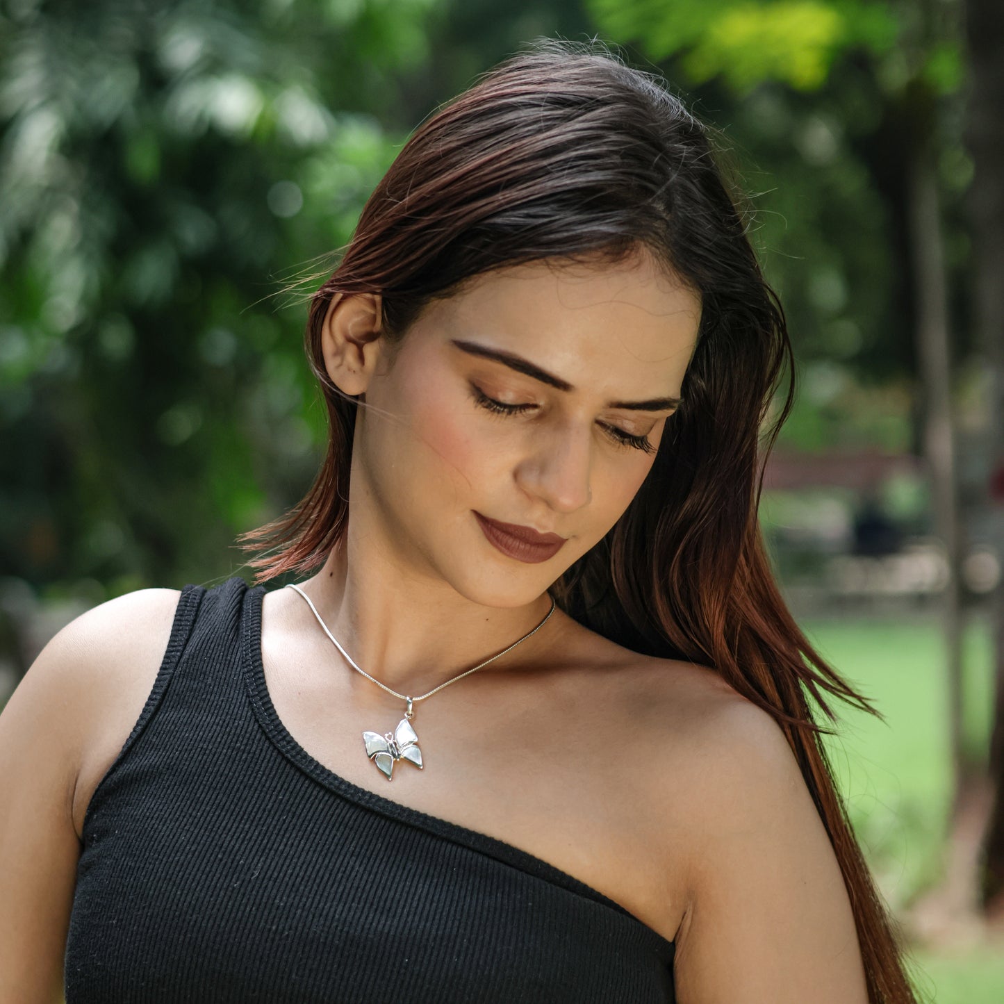 Swanky Butterfly Mother Of Pearl Silver Pendant