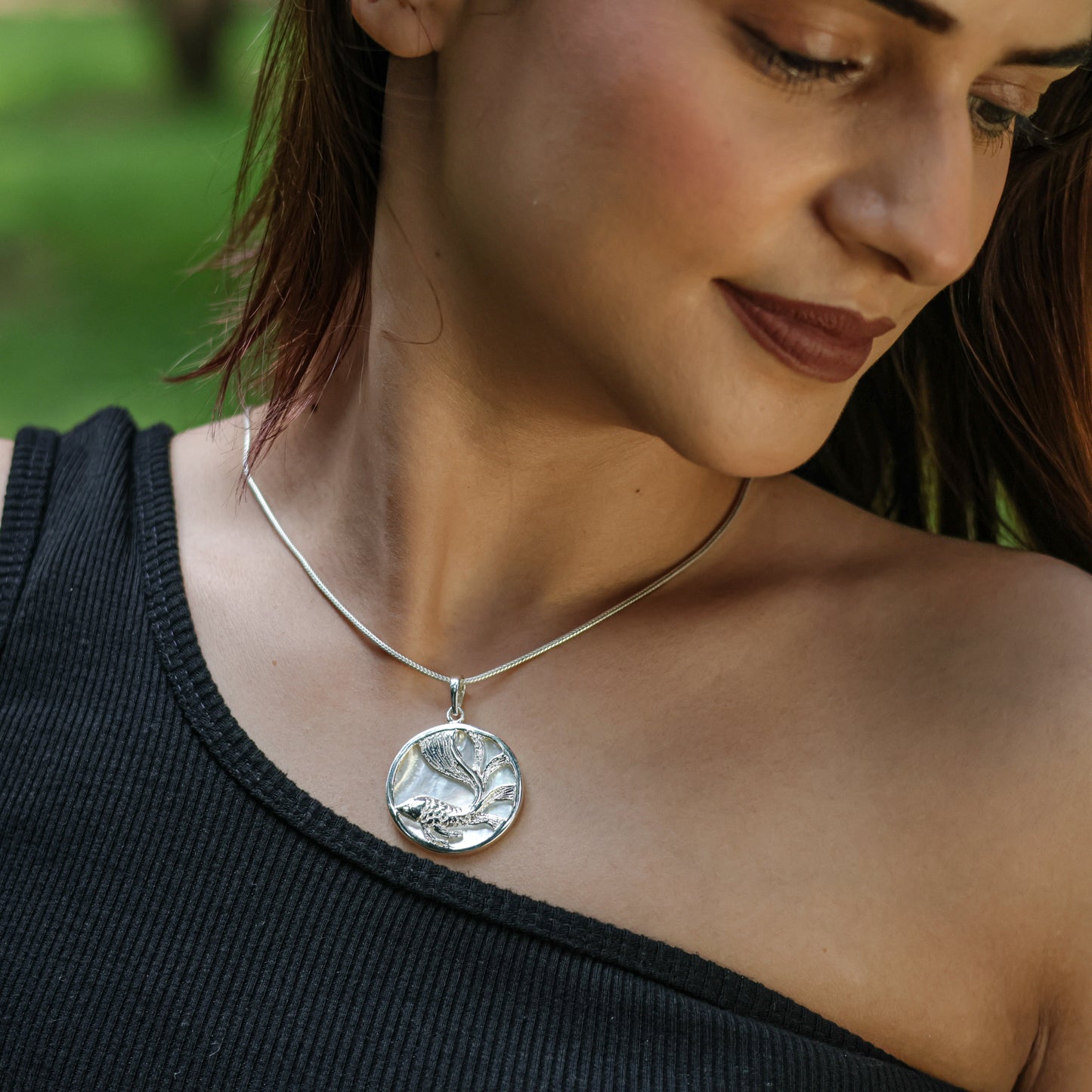 Indian Ocean MOP And Silver Fish Pendant