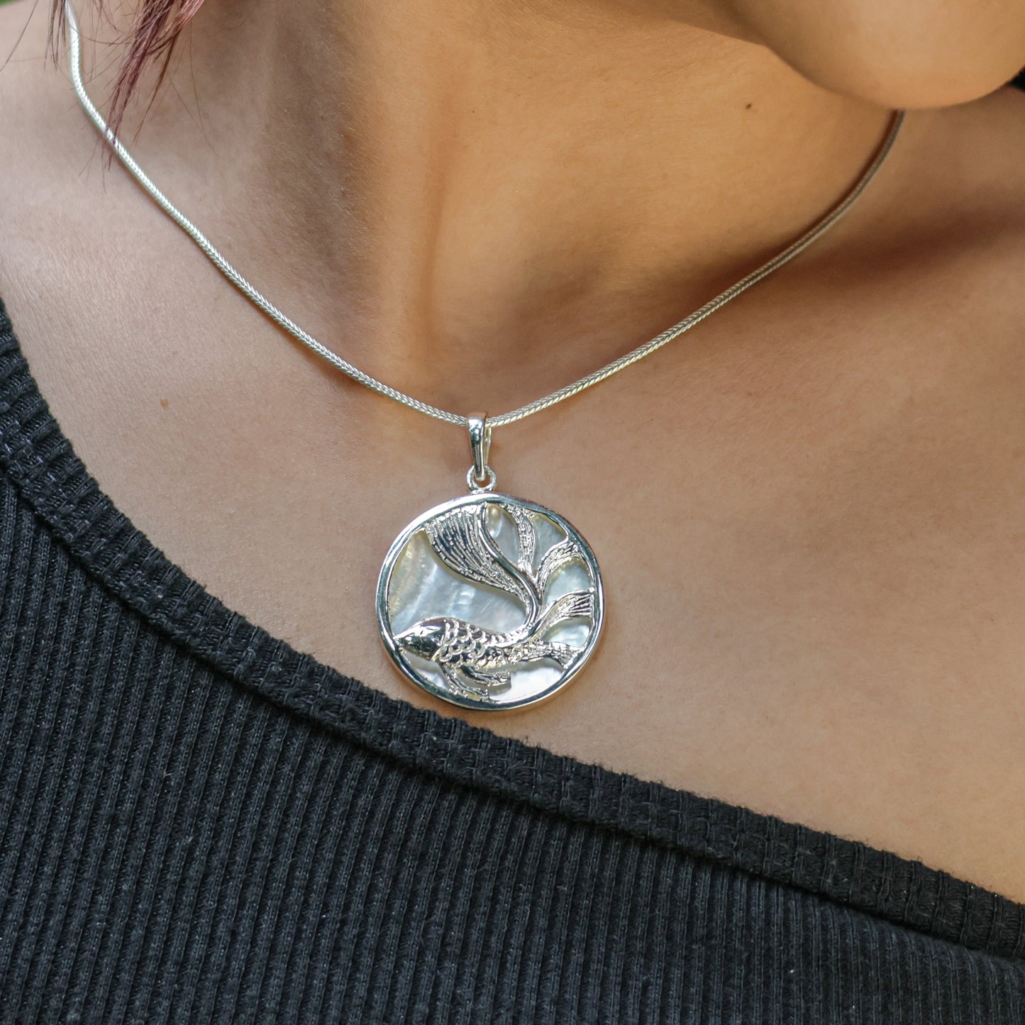 Indian Ocean MOP And Silver Fish Pendant