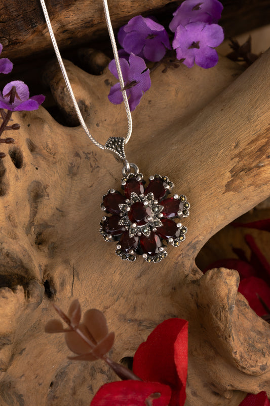 The Silver Garnet Flower Pendant