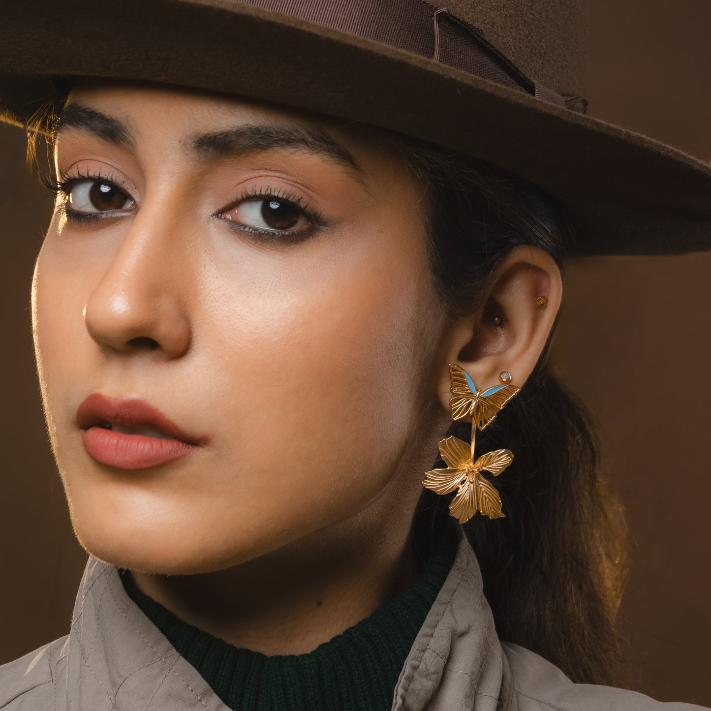 Corbett Butterfly And Kachnar Studs Cum Ear Jackets