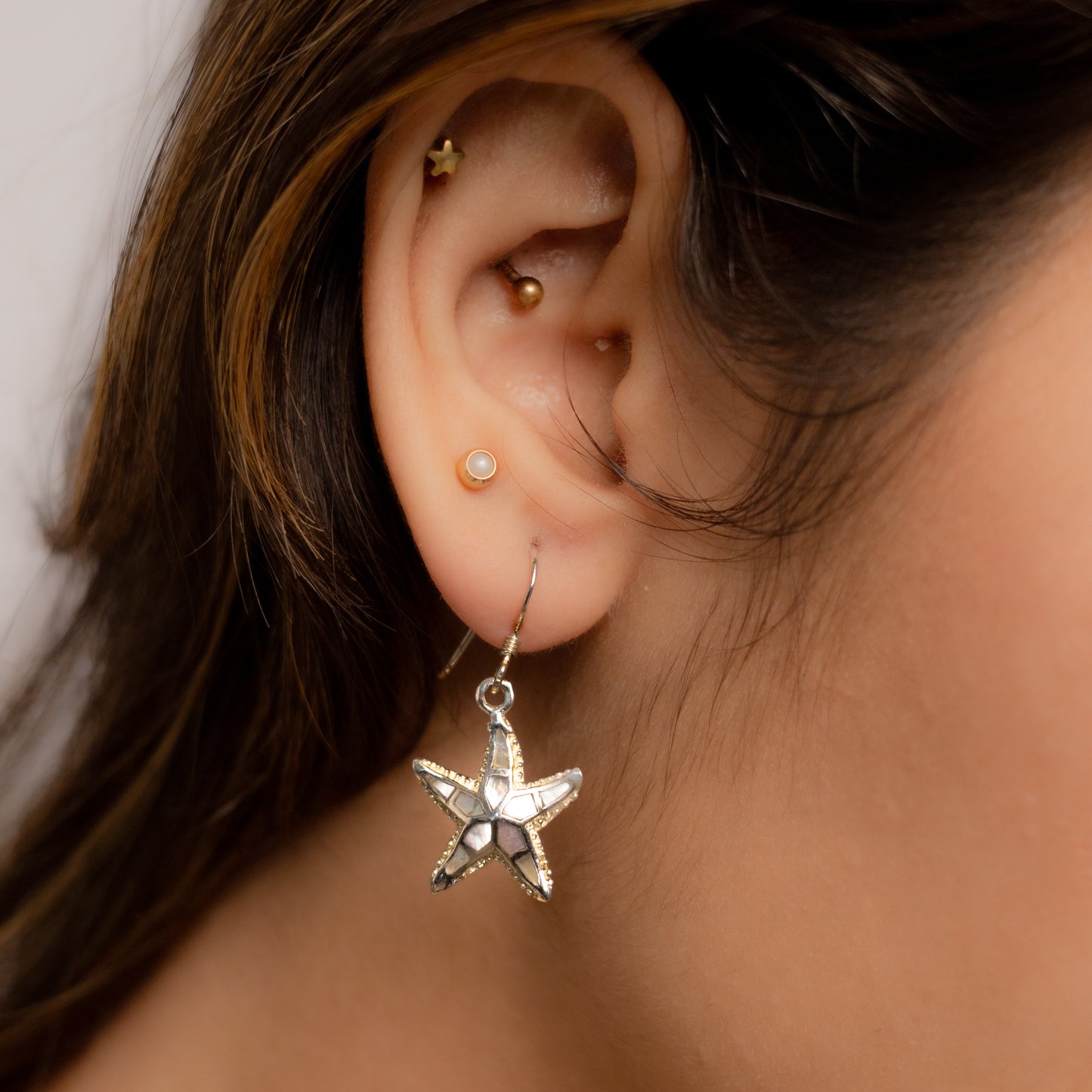 Starfish Earrings In MOP And Silver