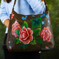 Hand Painted "Rose Garden" Leather Hobo Bag