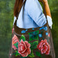 Hand Painted "Rose Garden" Leather Hobo Bag