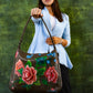 Hand Painted "Rose Garden" Leather Hobo Bag