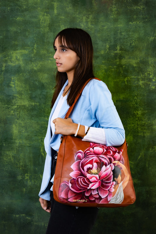 Hand Painted "Blossom Blush" Leather Tote Bag