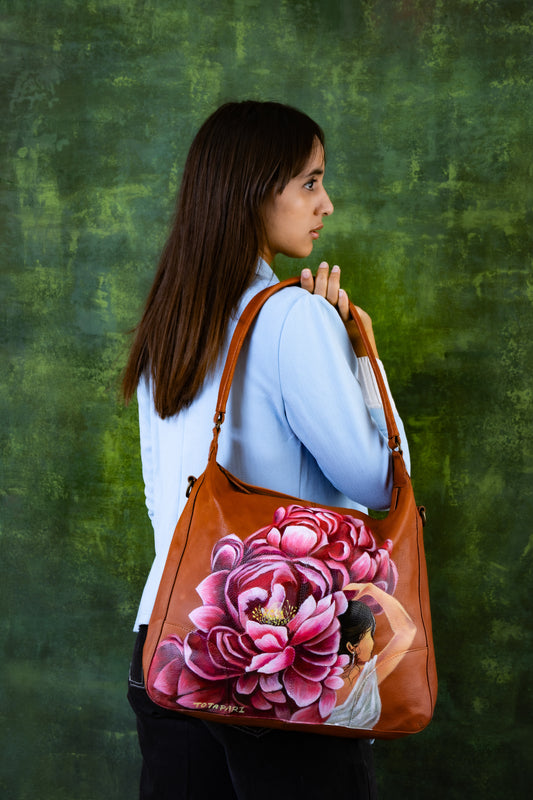 Hand Painted "Blossom Blush" Leather Tote Bag