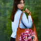 Hand Painted "Blossom Blush" Leather Tote Bag