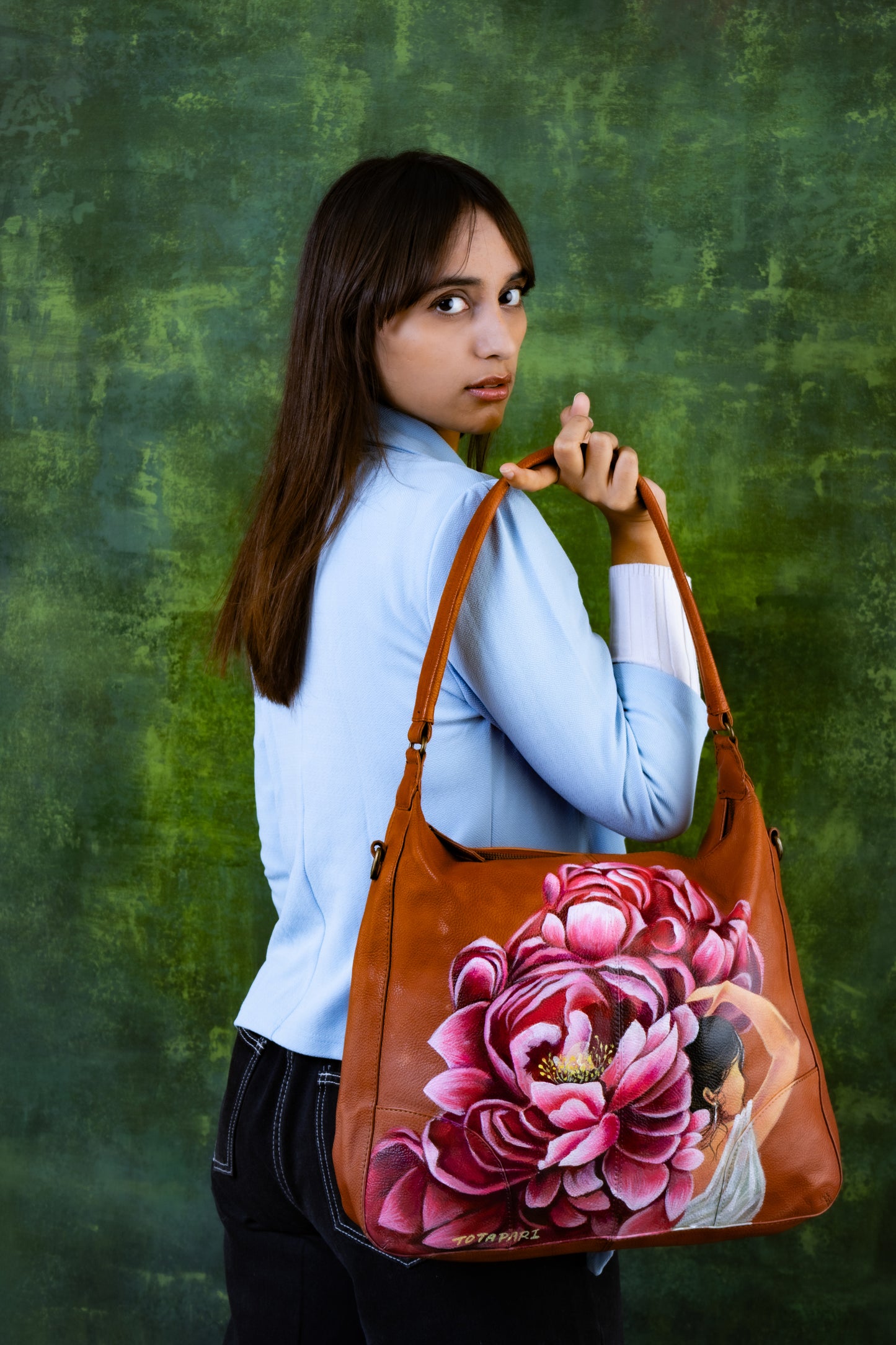 Hand Painted "Blossom Blush" Leather Tote Bag