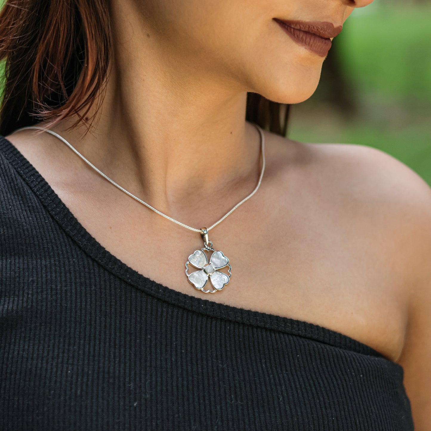 Silver MOP Flower Pendant