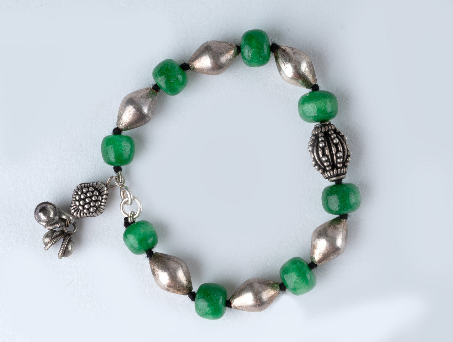 Silver And Green Onyx Beads Bracelet
