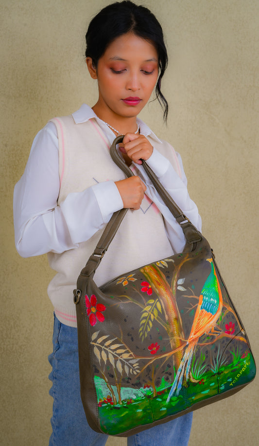 "Foresta" Hand Painted Leather Hobo Bag