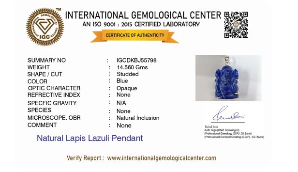 Lapis Lazuli Lord Ganesha Silver Pendant