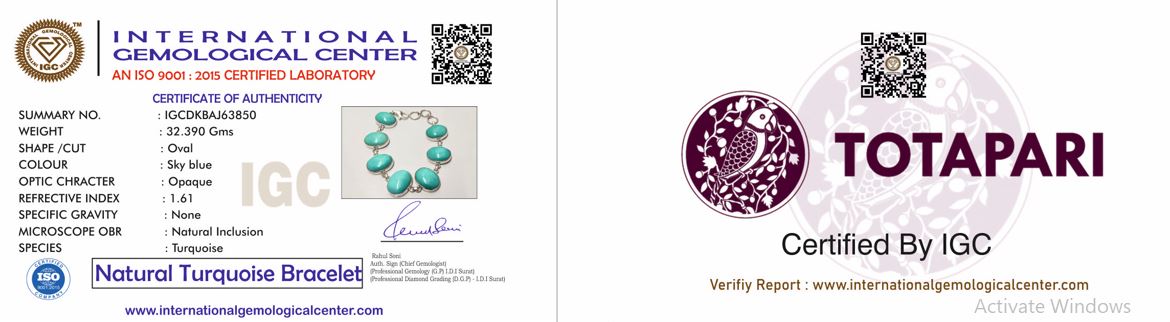 Natural Turquoise In Silver Bracelet