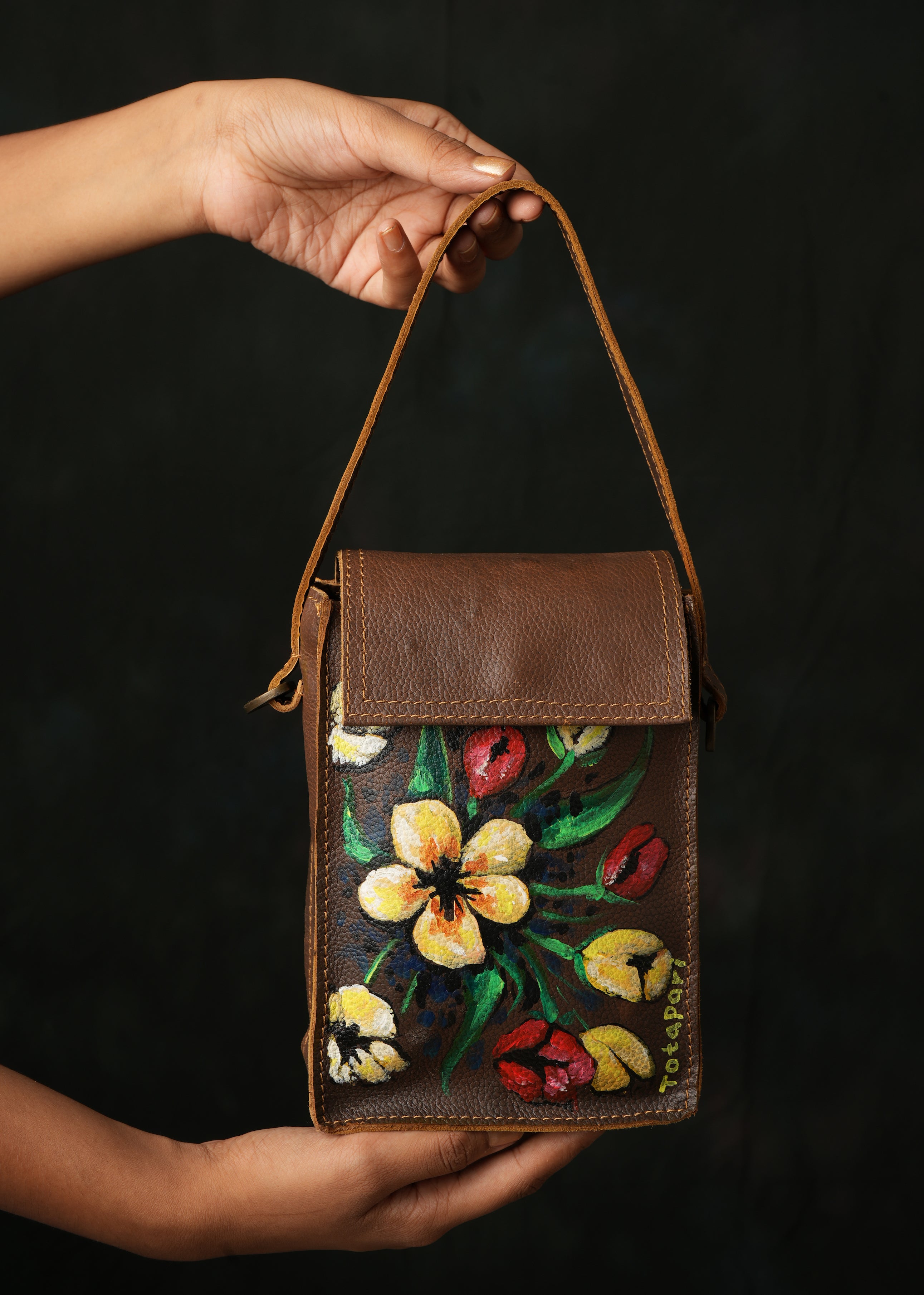 Women's ikat & faux leather Sling hand Bag purse