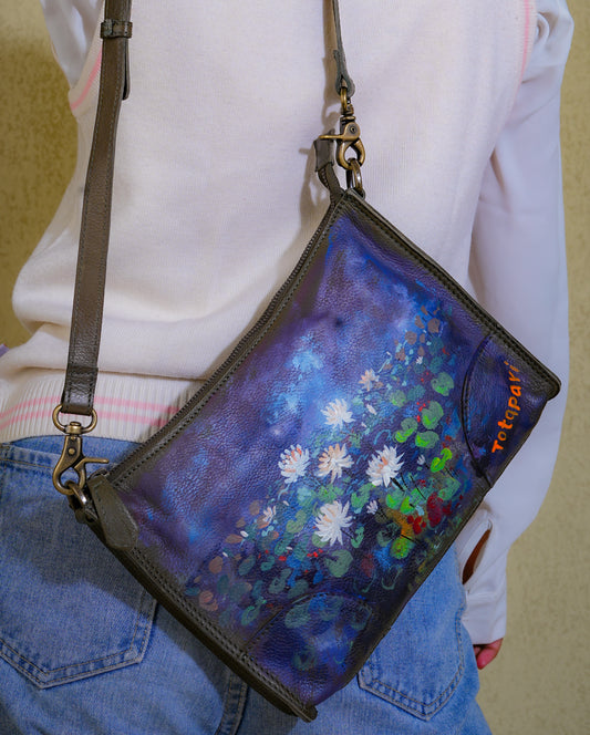 "Lotus Pond" Hand Painted Crossbody Bag