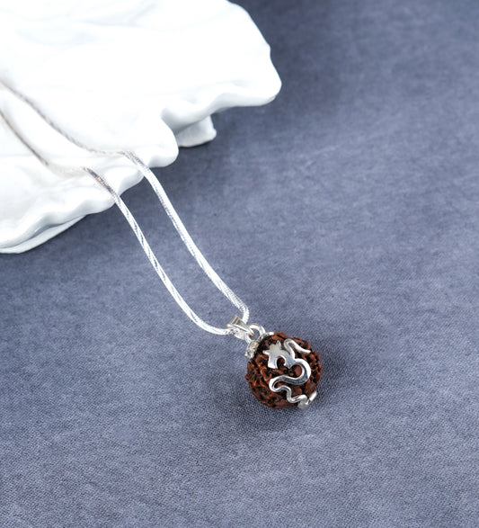 OM Mantra Rudraksha Silver Pendant