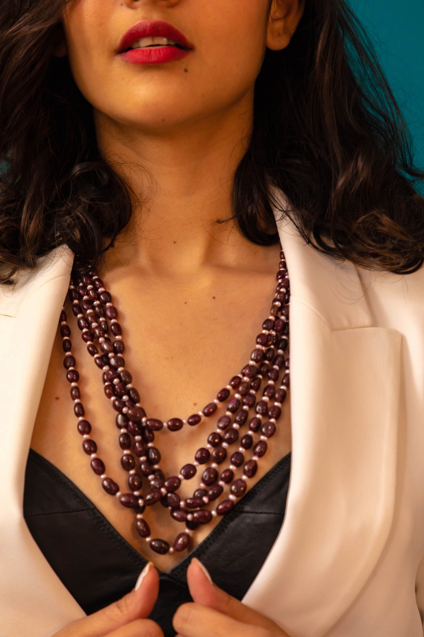 Pearl Rubies Multi Layered Necklace