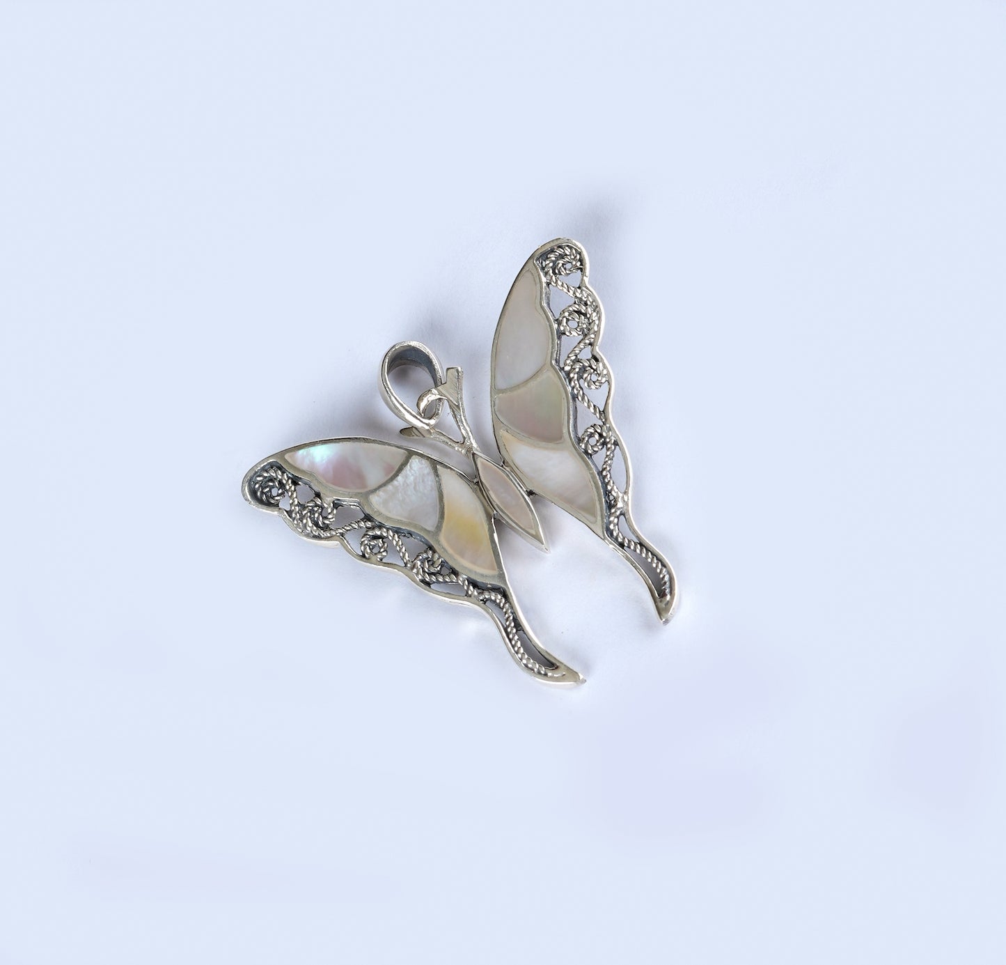 White Winged Butterfly  Silver Pendant