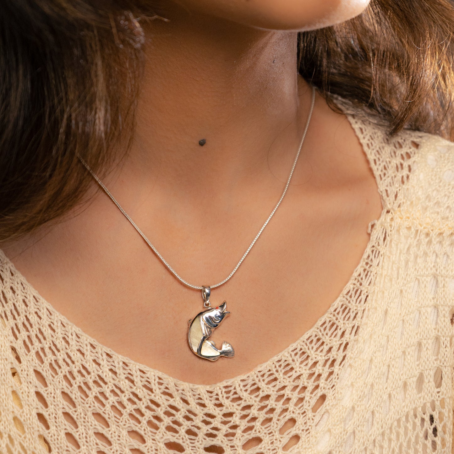 Pacific Fish MOP Silver Pendant
