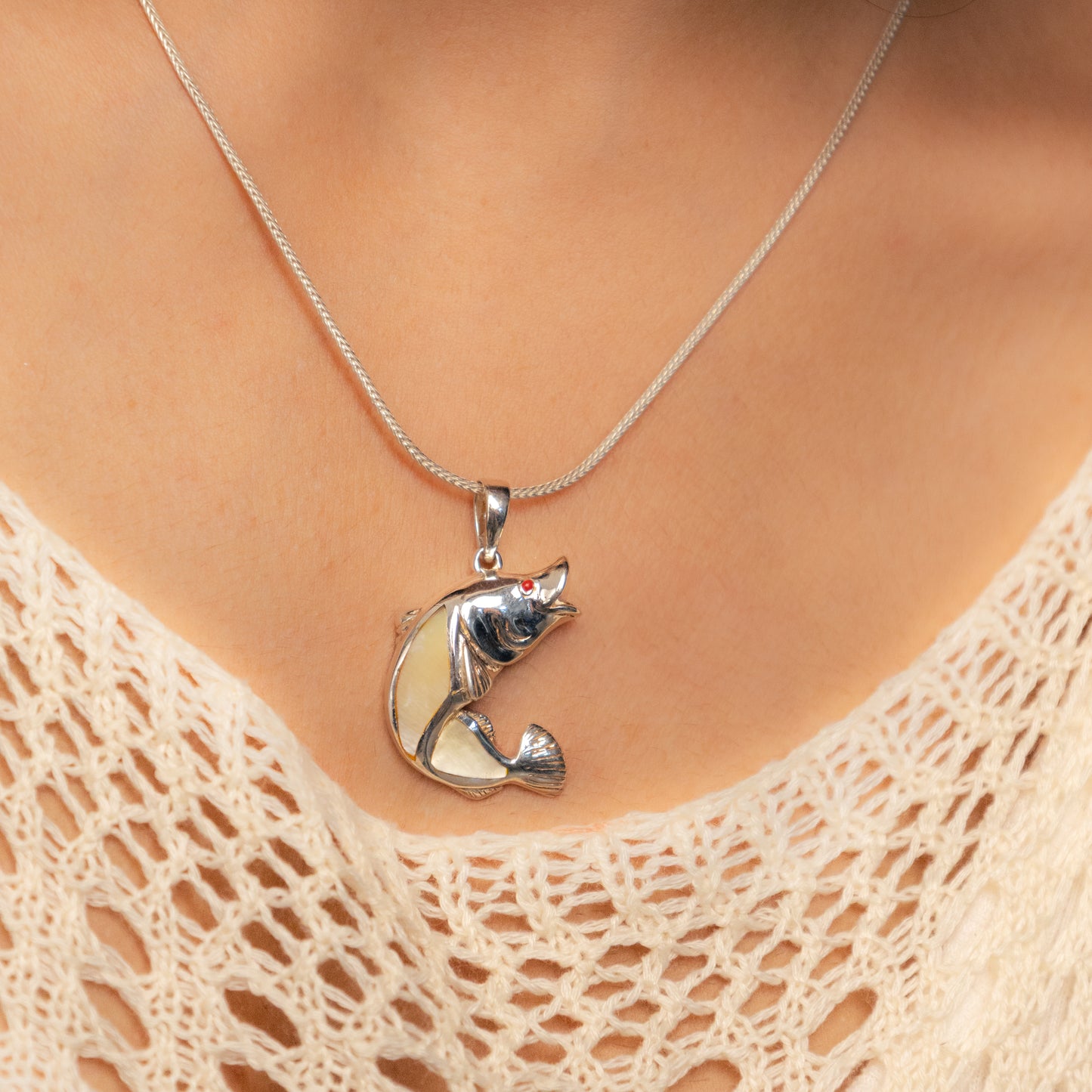 Pacific Fish MOP Silver Pendant