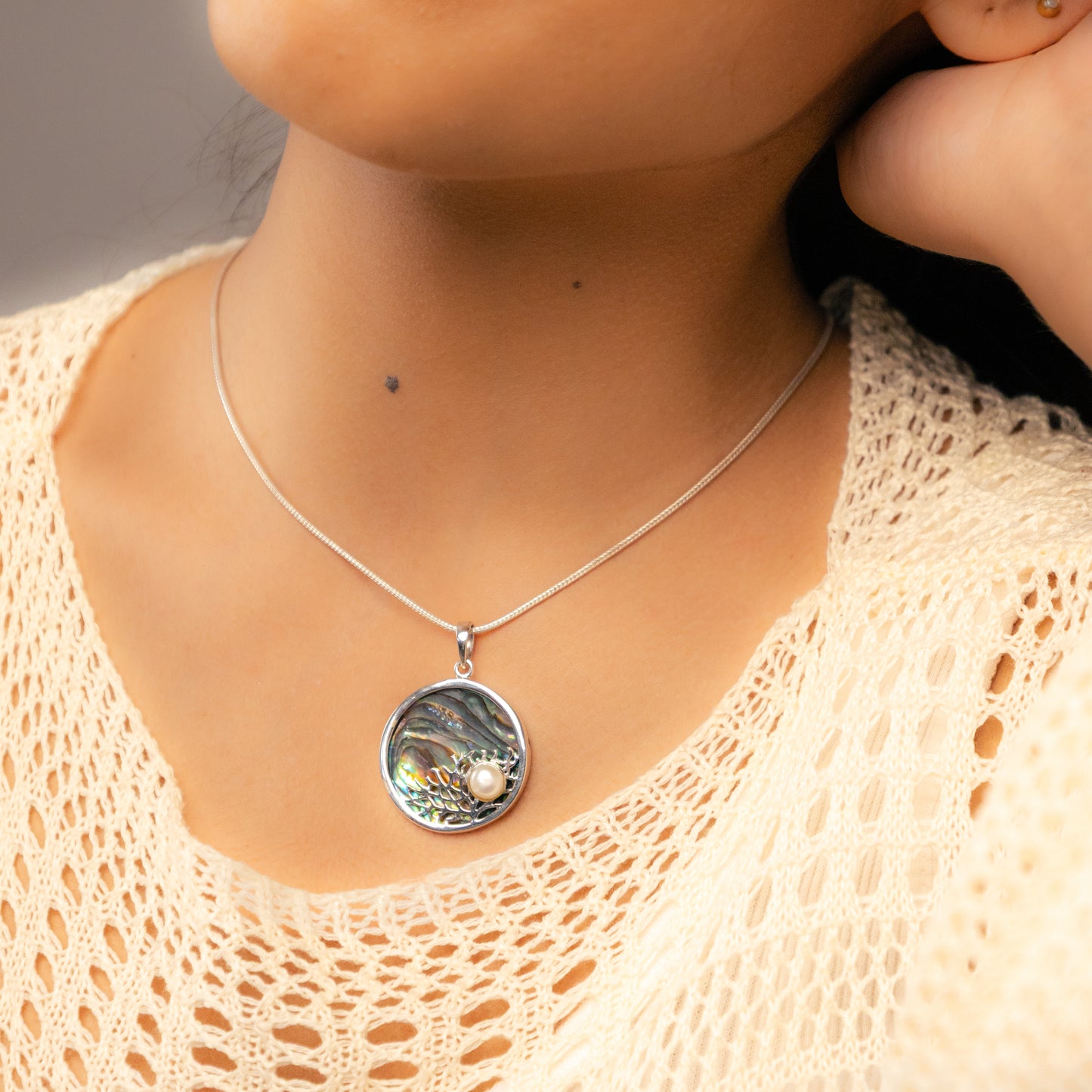 Sea Fern Abalone Silver Pendant