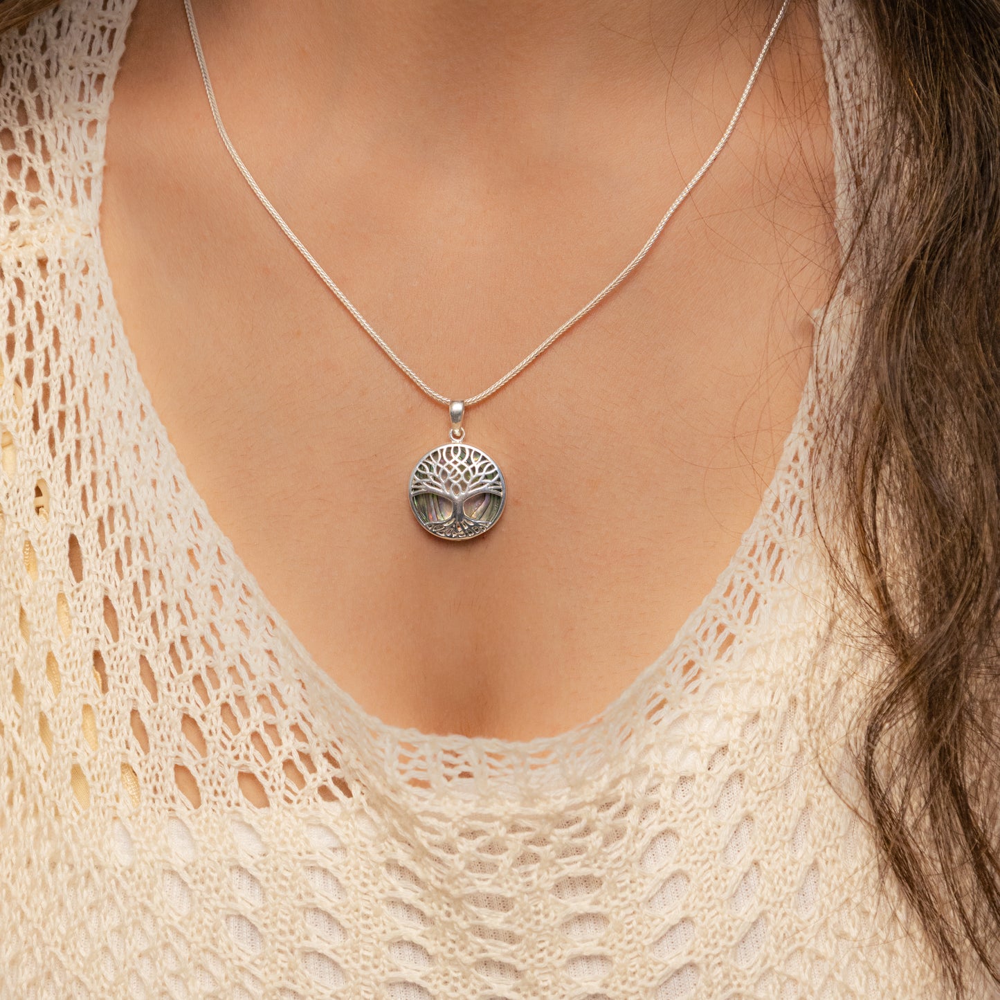 Tree Of Life Silver Abalone Pendant