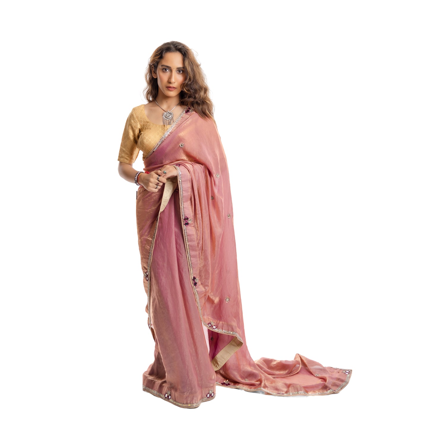 Peach Gulabi Adaa Hand Embroidered Saree