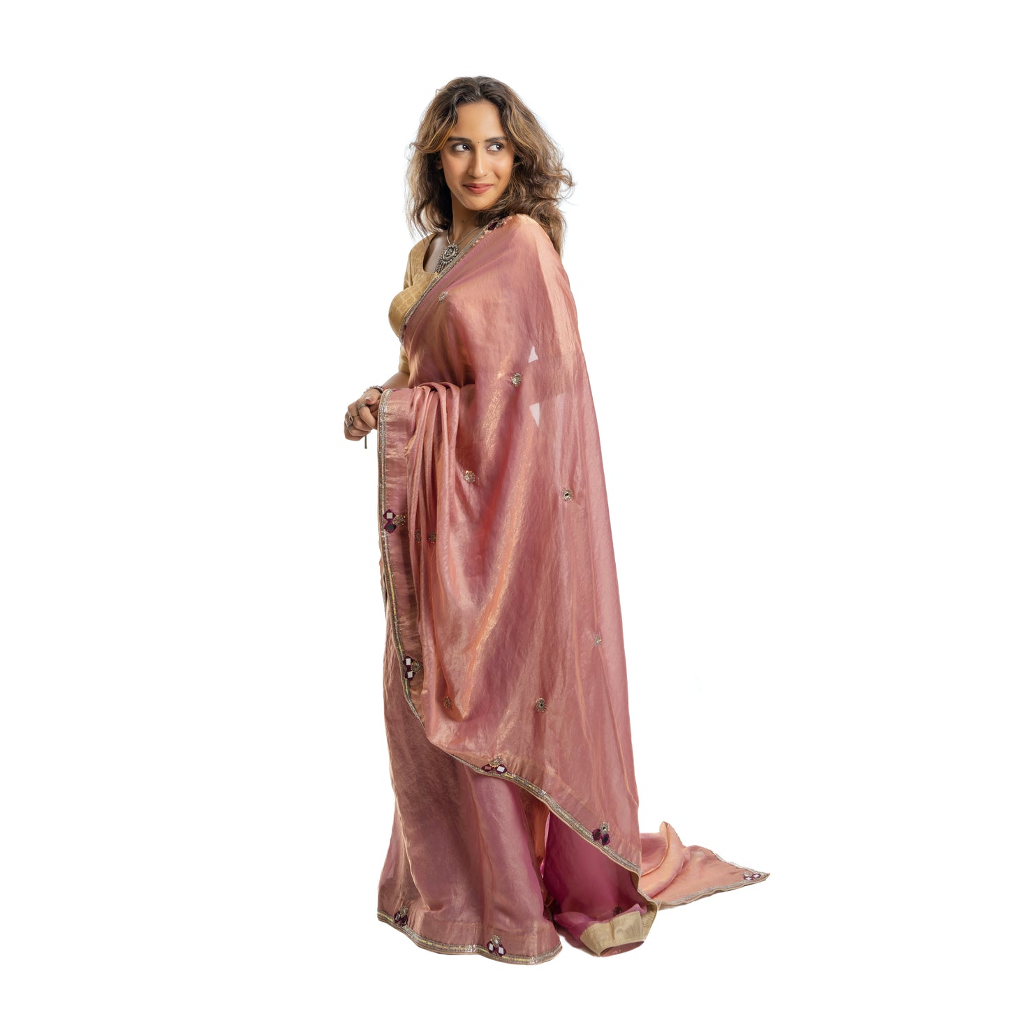Peach Gulabi Adaa Hand Embroidered Saree