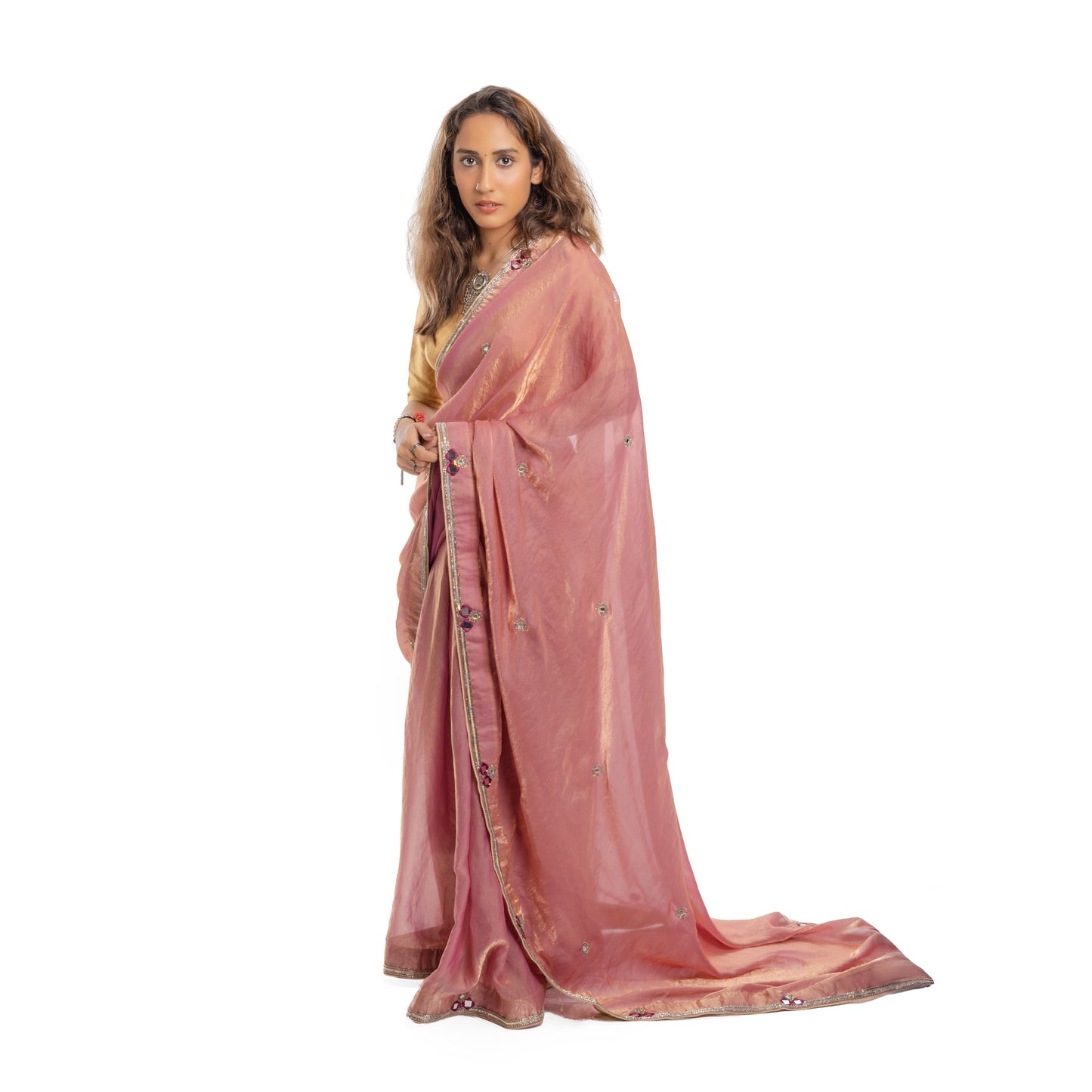 Peach Gulabi Adaa Hand Embroidered Saree