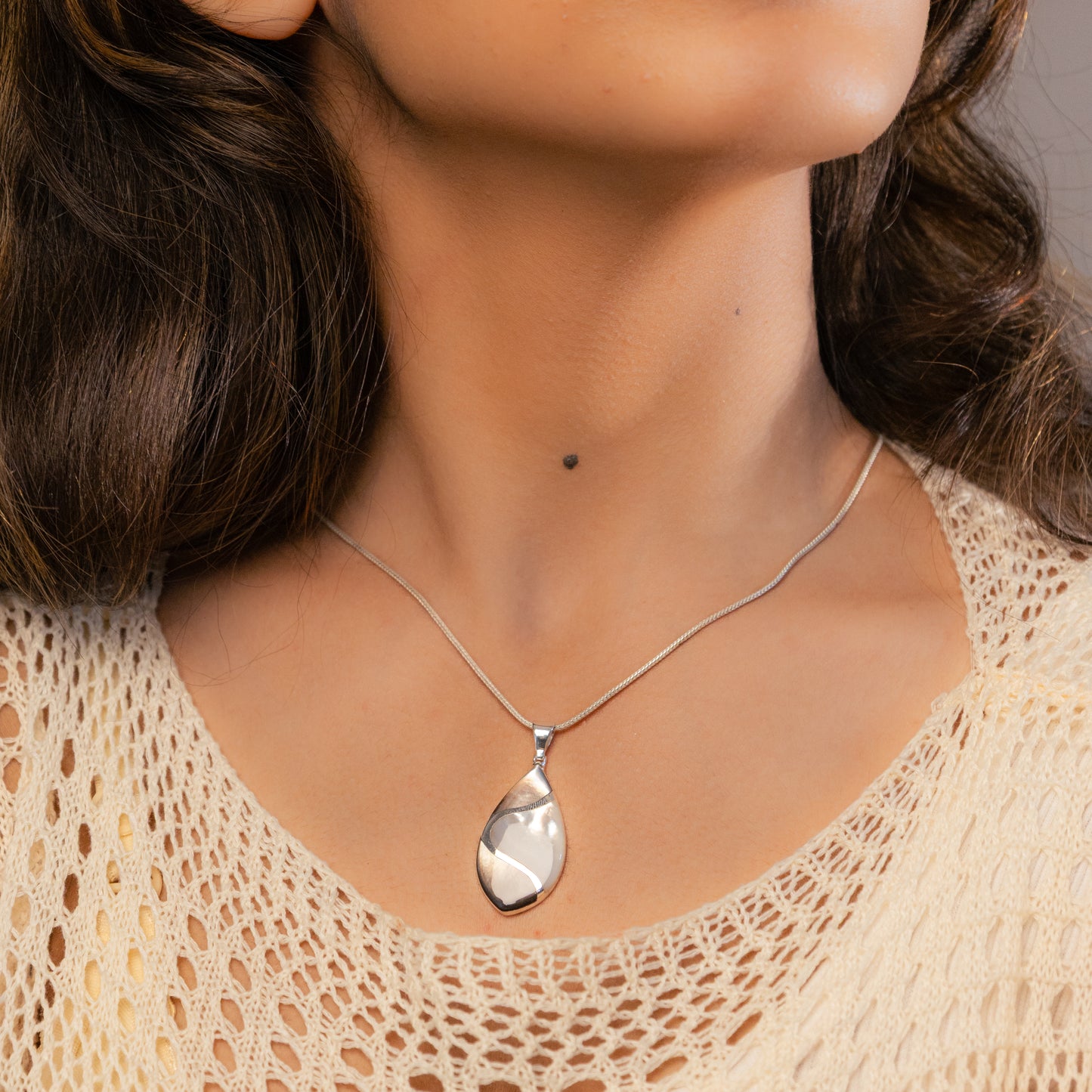 MOP And Silver Drop Pendant