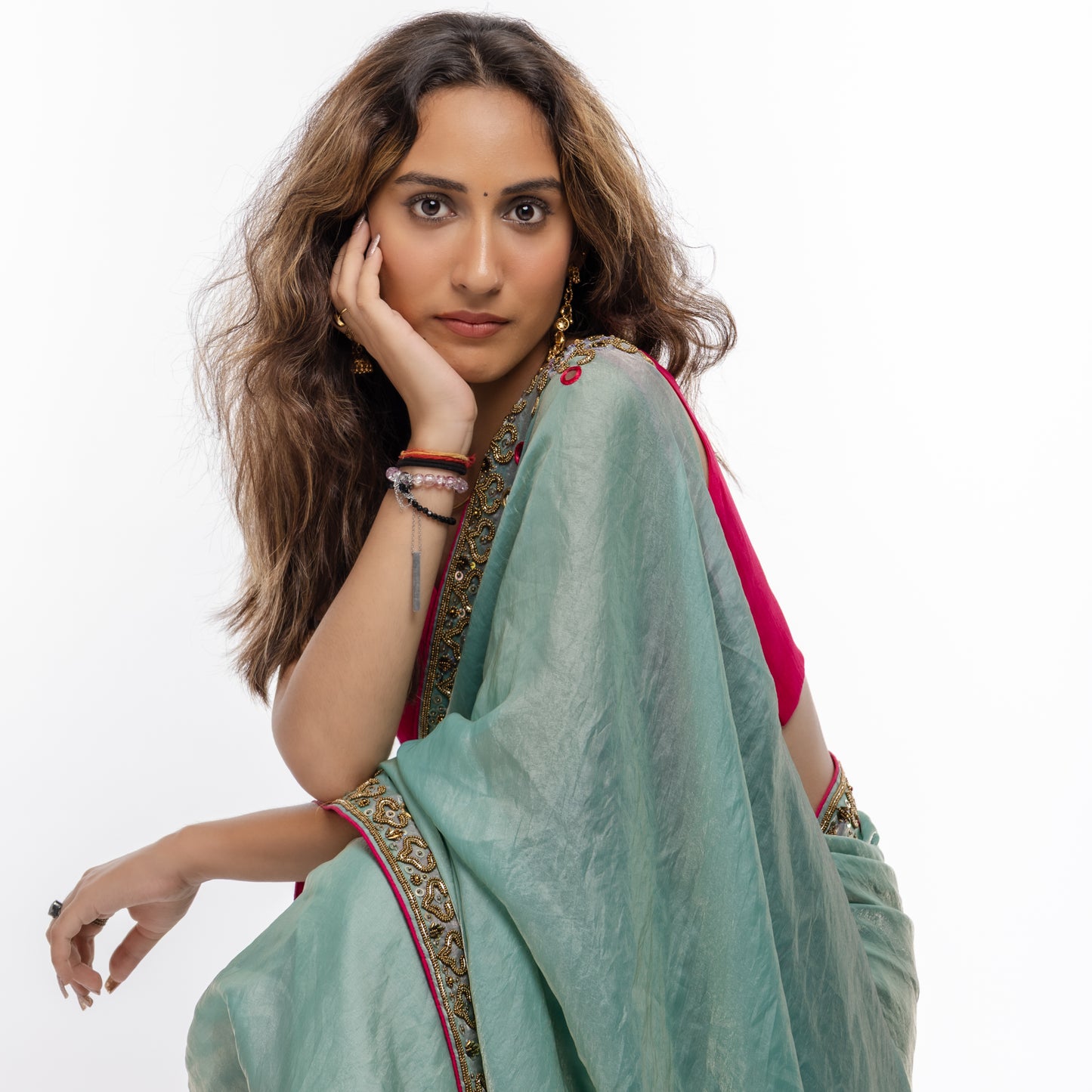 Verde Royale Hand Embroidery Saree