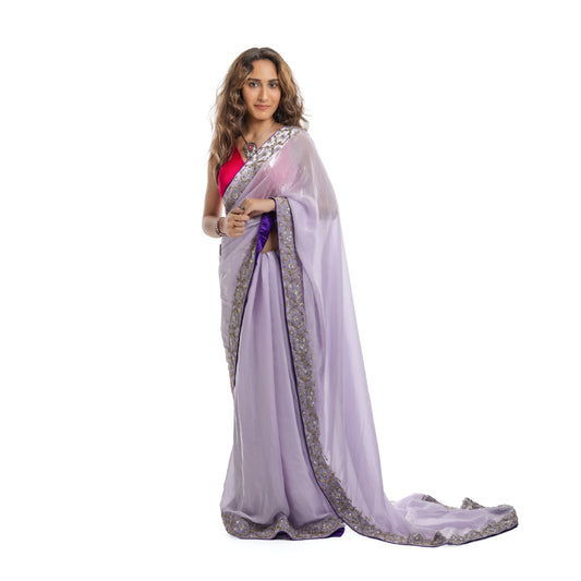 Lavender Élan Zardozi Hand embroidered Saree