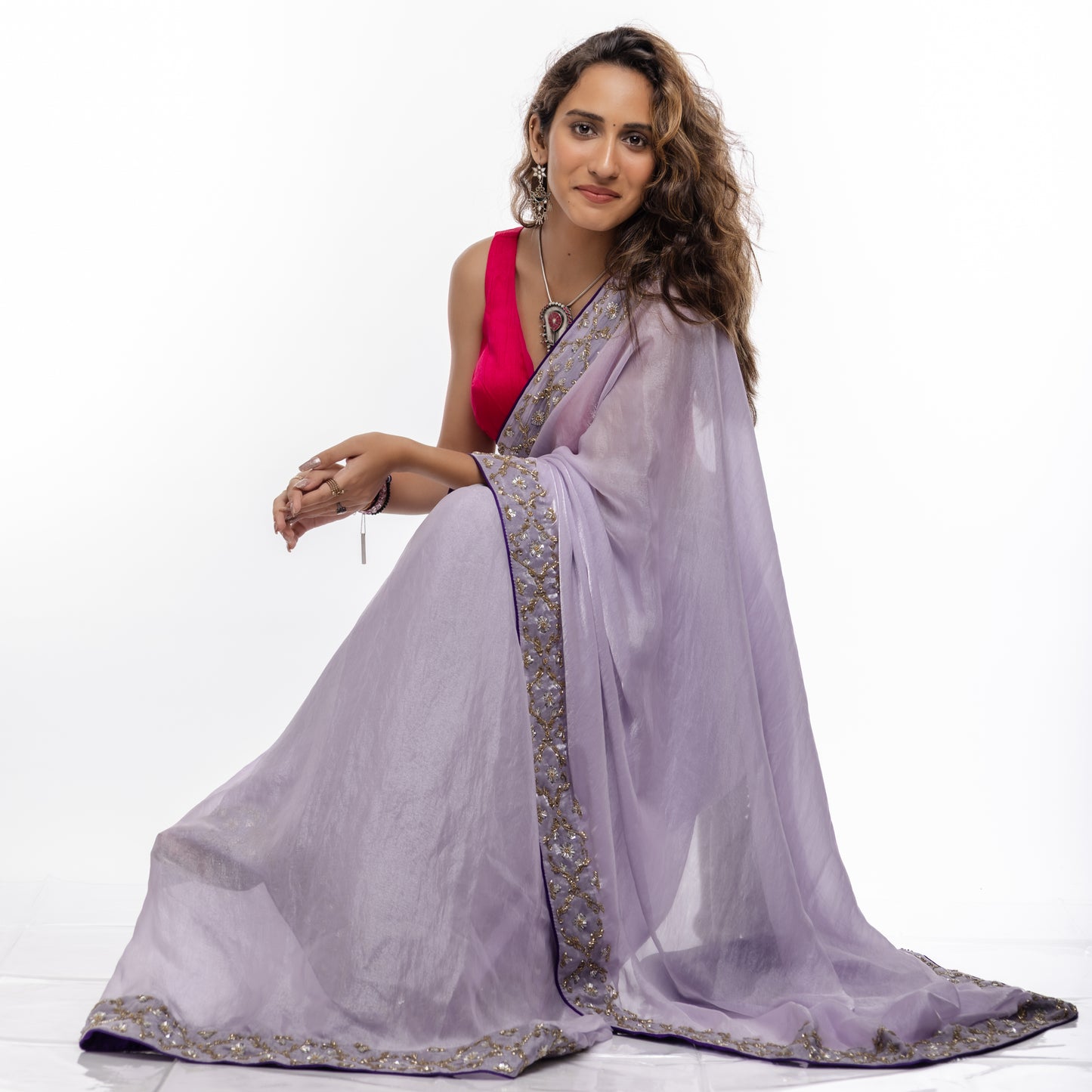 Lavender Élan Zardozi Hand embroidered Saree