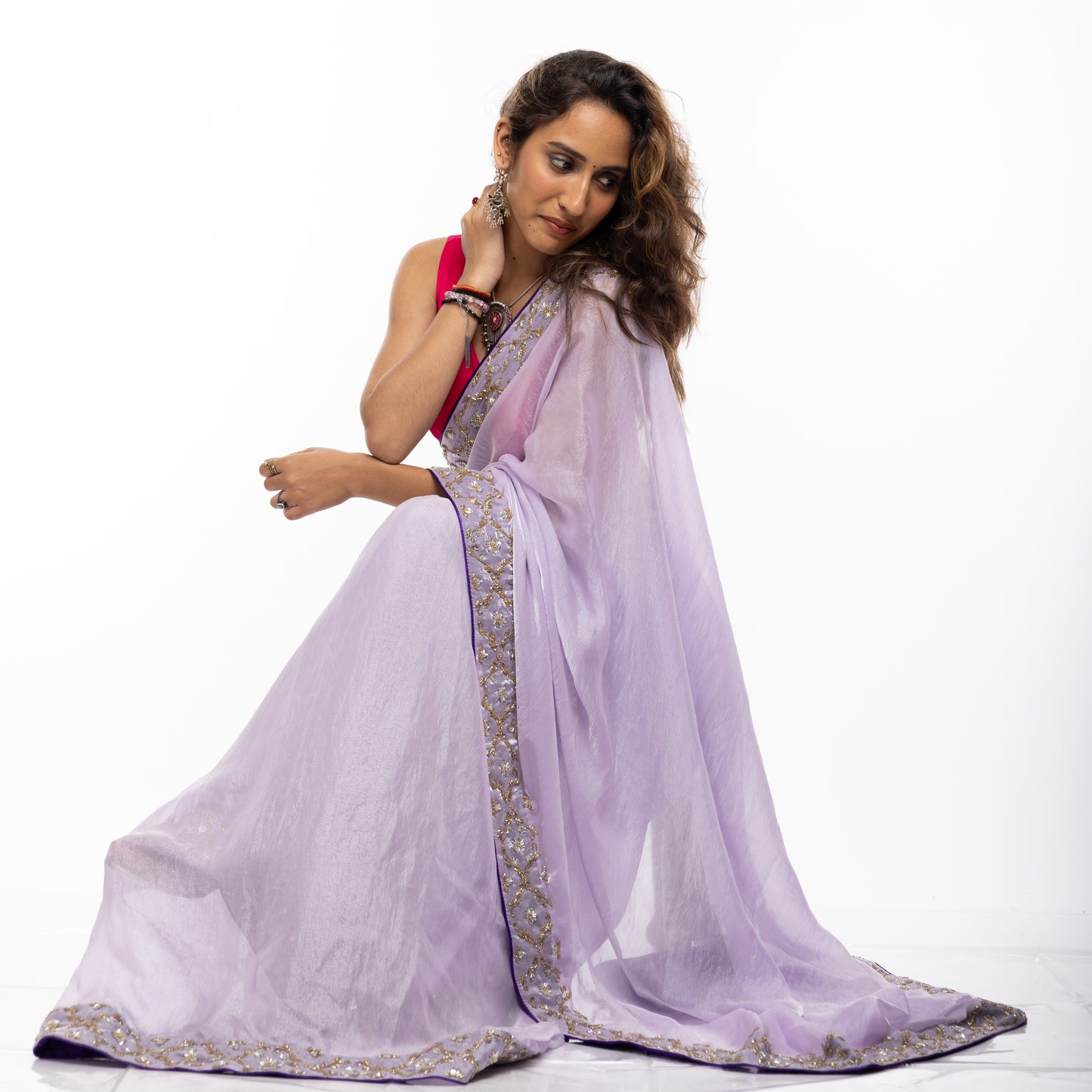 Lavender Élan Zardozi Hand embroidered Saree