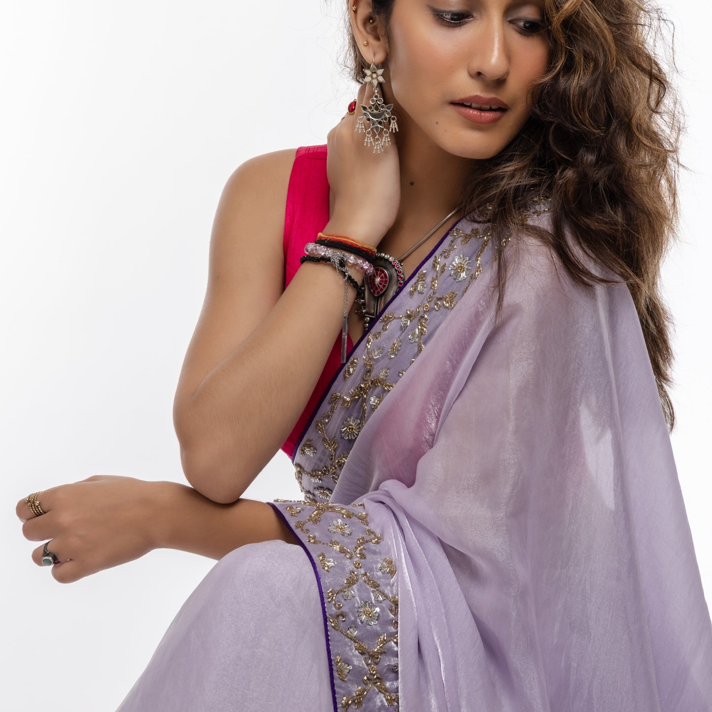 Lavender Élan Zardozi Hand embroidered Saree