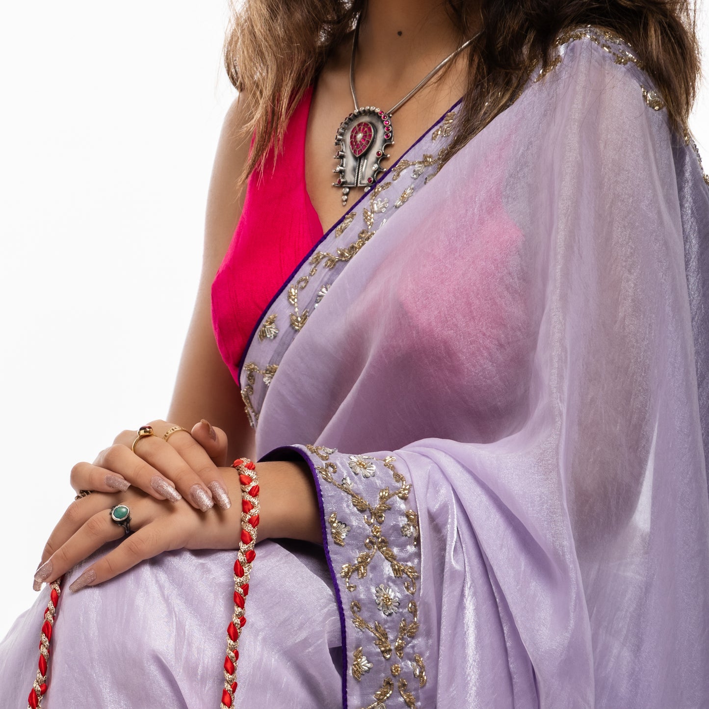 Lavender Élan Zardozi Hand embroidered Saree