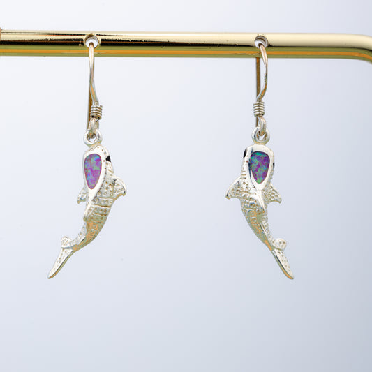 Opal And Silver Fish Earrings
