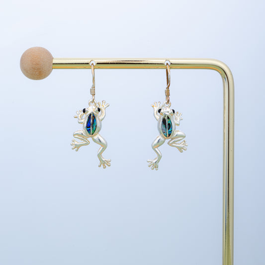Leaping Frogs Abalone Silver Earrings