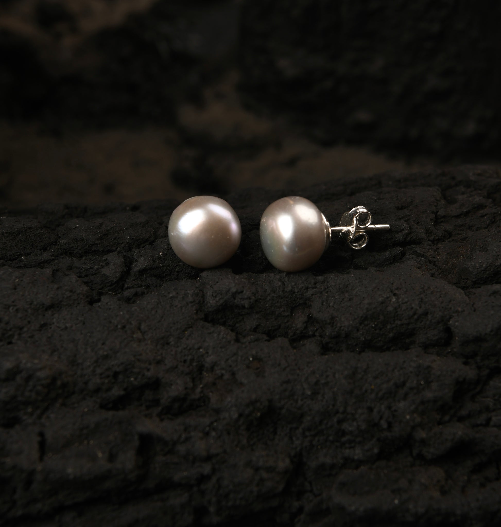 Ash Grey Pearl Studs (12mm)