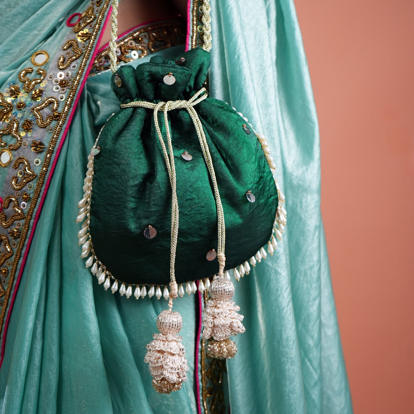 Bottle Green Sequinned Potli