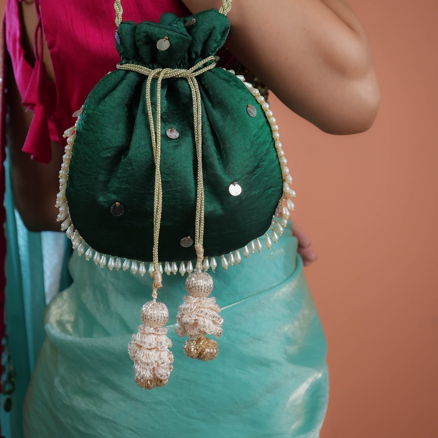 Bottle Green Sequinned Potli