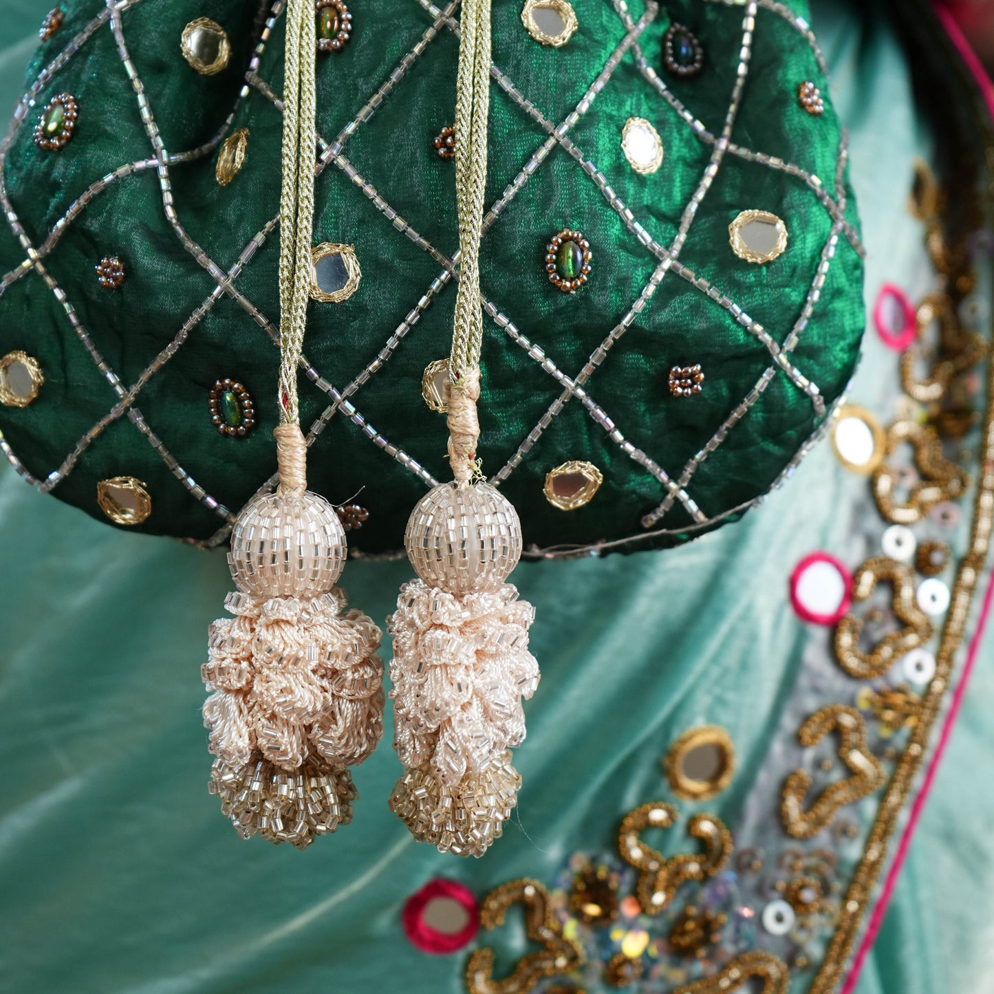 Emerald Green Hand Embroidered Festive Potli