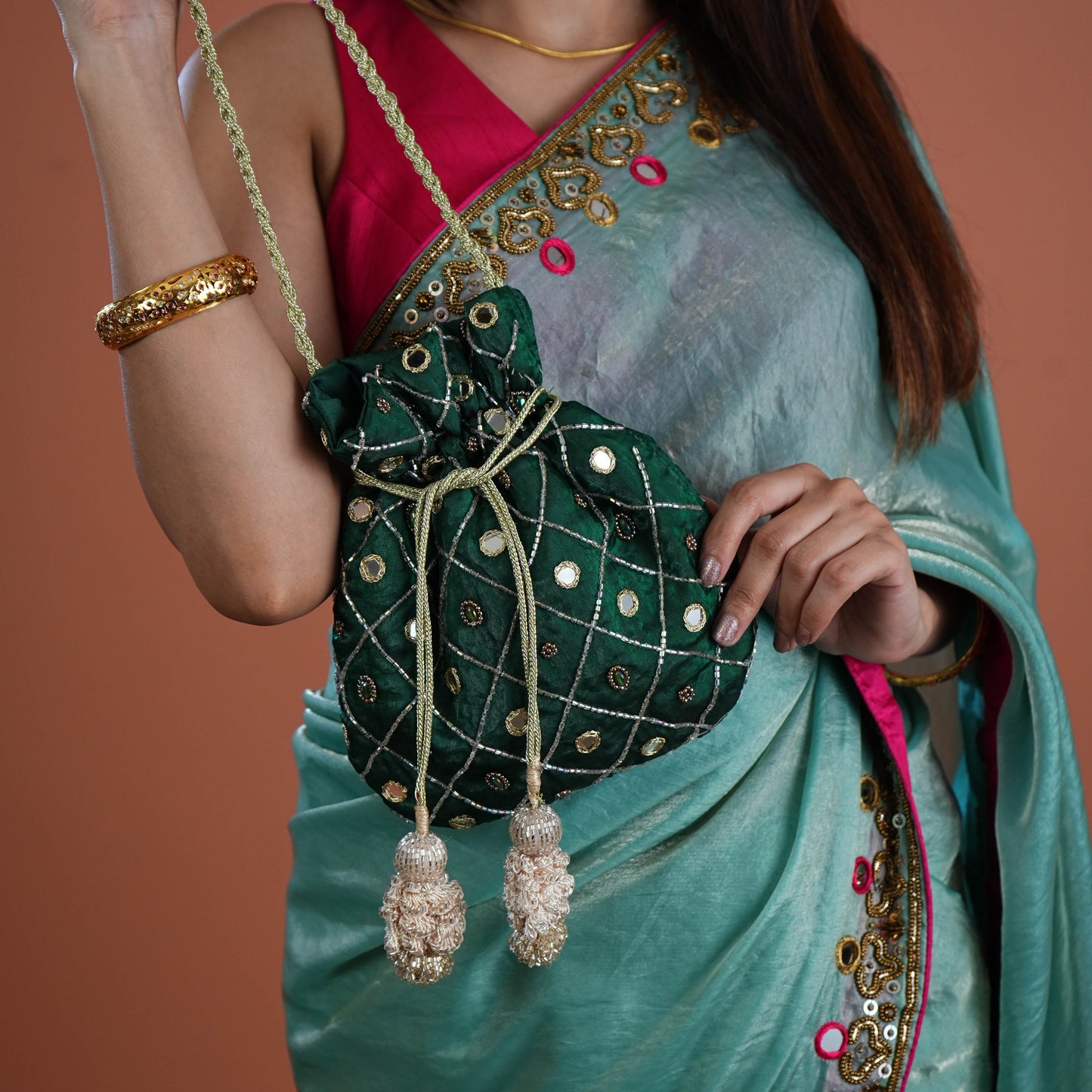 Emerald Green Hand Embroidered Festive Potli